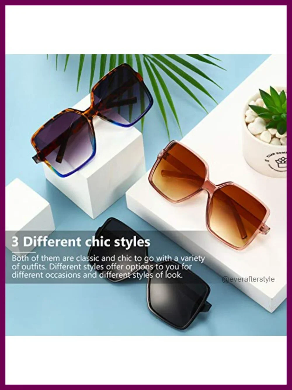 Oversized Square Sunglasses 3-Pack Retro Leopard Print Polycarbonate UV